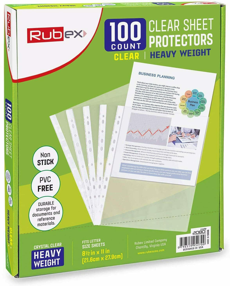 100 Heavyweight Sheet Protectors, Holds 8.5 x 11 inch Sheets 11-Hole, –  rubexusa