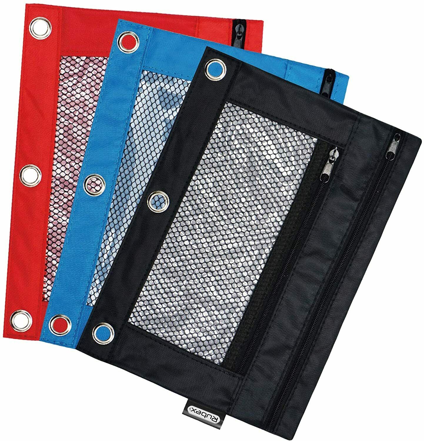 Assorted Color, 3-Ring Zipper Pencil Pouch with Mesh Window