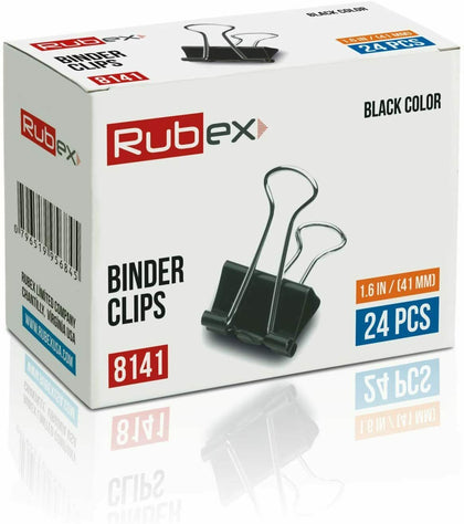 Rubex Binder Clips Black Large Binder Clips Jumbo Binder Clips 1.6 Inch 24 Count