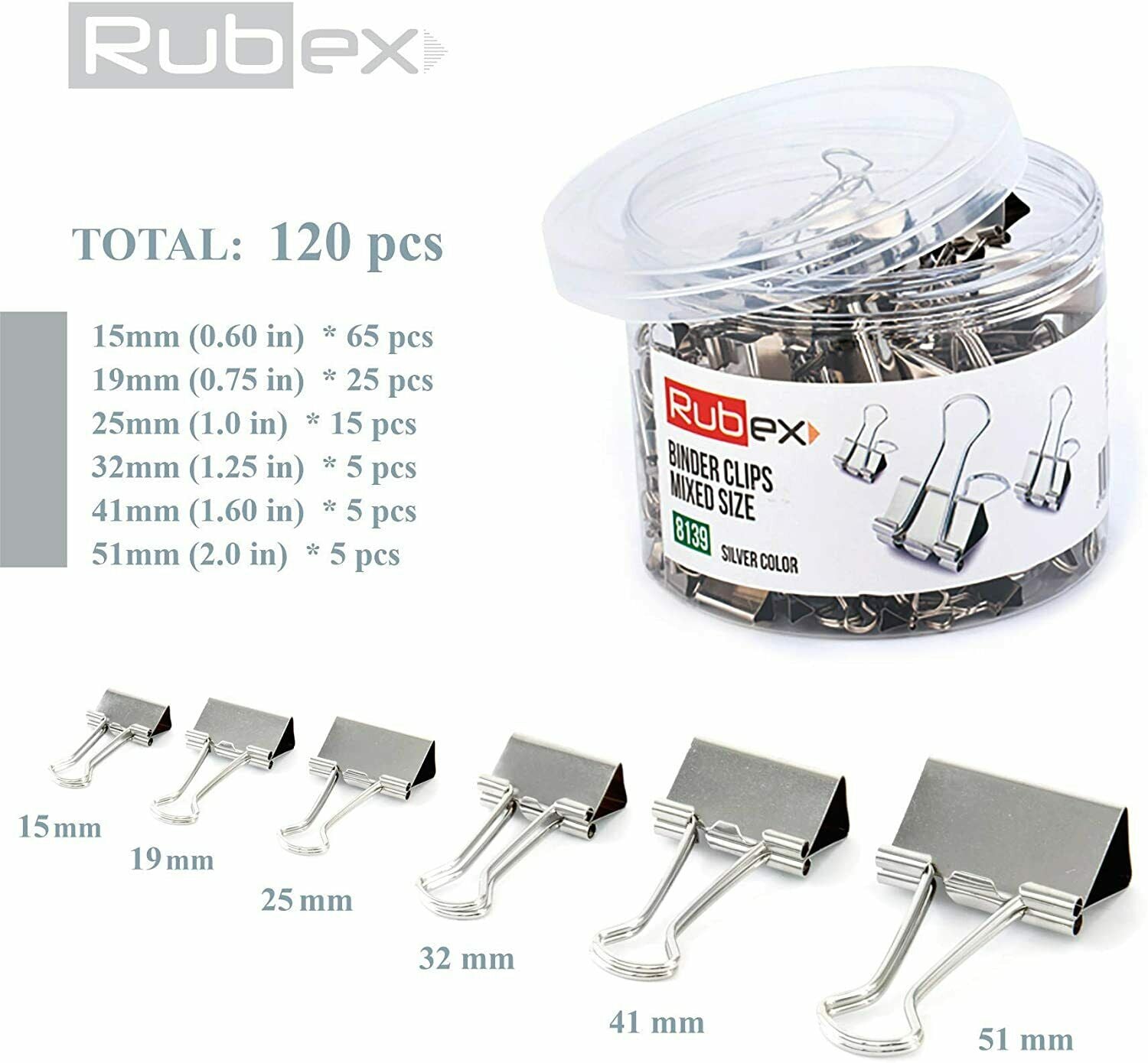 Rubex Binder Clips, Silver Small Medium Large Binder Clips, Jumbo Binder  Clips, Paper Binder Clips, Big Metal Paper Clamps for Notebooks, Envelopes