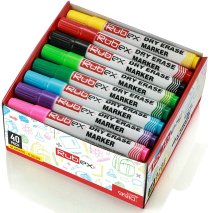 Dry Erase Markers Assorted Colors, Low Odor, Chisel Tip, Long Lasting Pack of 40