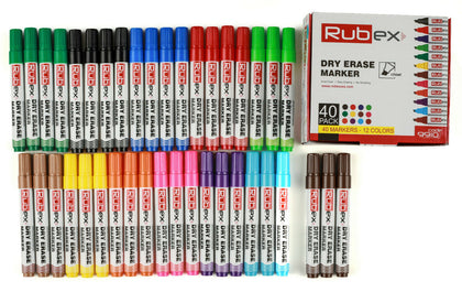 Dry Erase Markers Assorted Colors, Low Odor, Chisel Tip, Long Lasting Pack of 40